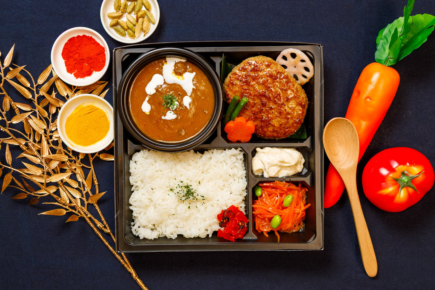 千葉和牛カレーと黒トリュフ醤油ハンバーグ